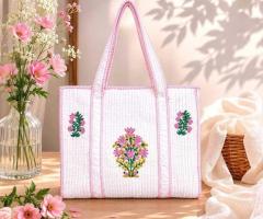 White Tote Bags for Women | Hand Block Printed Cotton Tote Bags by OMVAI