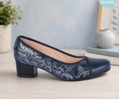 NENA Dark Blue Women's Heel Pumps - Elegant Leather Shoes